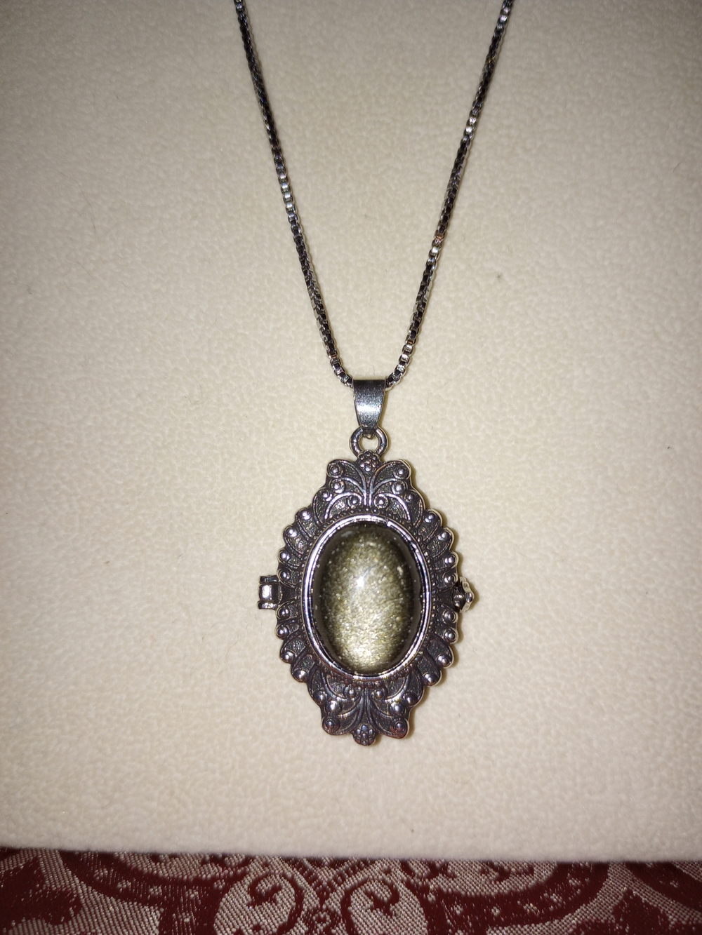 Locket Pendant Necklace with Golden Obsidian Cabochon